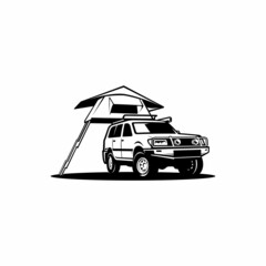 RV, camper truck with roof top tent illustration vector  © winana