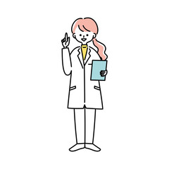 白衣を着た女性が指を刺しているイラスト