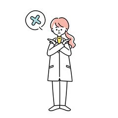 NGサインを出す白衣の女性のイラスト