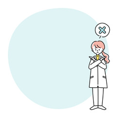 NGサインを出す白衣の女性のフレームイラスト