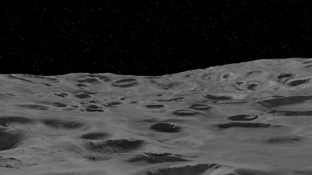 Moon surface with meteor Craters and stars in background
Camera slow zooms in over moon surface
