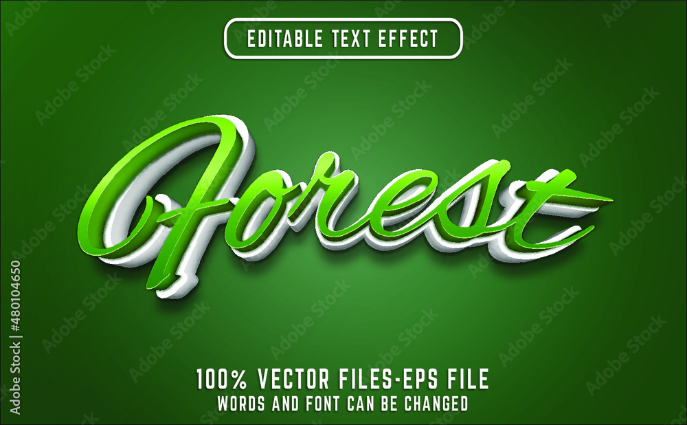 Aufkleber forest 3d text effect. editable text effect premium vectors