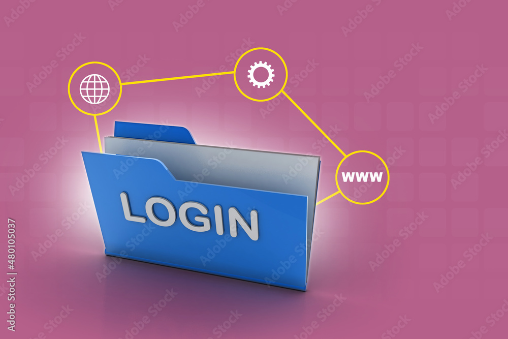 Poster 3d rendering folder login concept