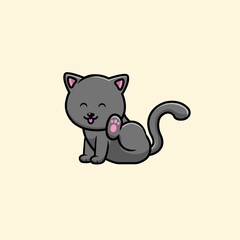 Cute Cat Scratching Ear Cartoon Vector Icon Illustration. Animal Icon Concept Isolated Premium Vector. Flat Cartoon Style