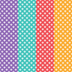 Vector Seamless Pattern :4 columns of different colors pattern with oriental japanese and chinese art styles with round curve object
