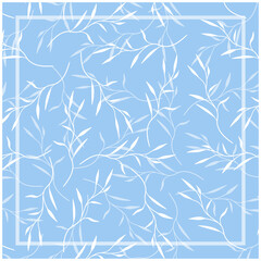 Print for kerchief, bandana, scarf, handkerchief, shawl, neck scarf. Squared pattern with ornament for fabric, textile, silk products. Paisley vector with abstract leaves. Floral folk tracery