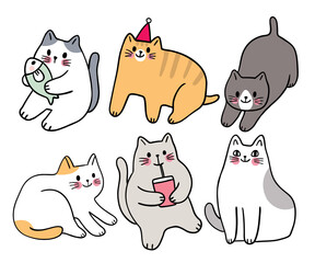 Cartoon cute funny cats vector set.