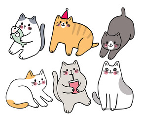 Cartoon cute funny cats vector set.