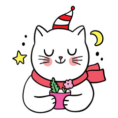 Cartoon cute cat sleeping in the moon vector.