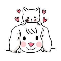 Fototapeta na wymiar Cartoon cute dog and cat love together vector.