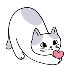 Cartoon cute cat and little heart vector.