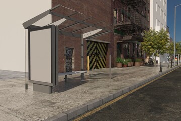 Bus Stop Bus Shelter Mockup 3D Rendering