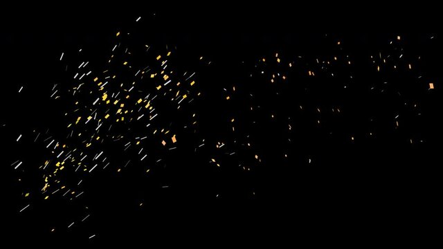 Gold confetti canon animation in 4K resolution, easy to use. Gold and silver-colored falling confetti background in high resolution.
