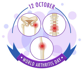 World Arthritis Day banner with red pain circles on human bones