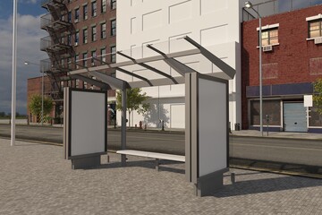 Bus Stop Bus Shelter Mockup 3D Rendering