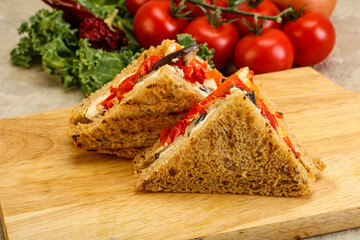 Club sandwich with eggplant and cheese