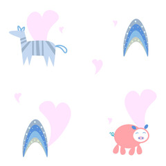 Zebras semaless  pattern with background animals.Vector illustration.