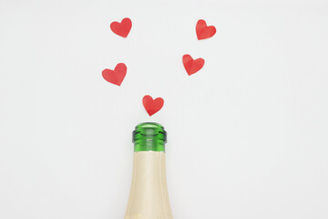 Champagne with hearts for valentine's day