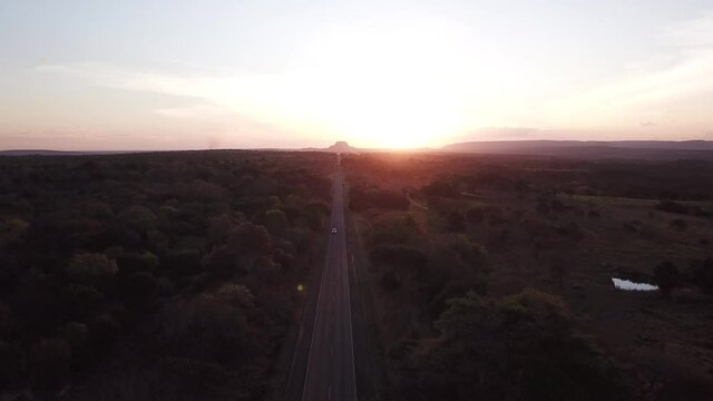 Aerial view of scenic sunset in Trans-Amazonian Highway in Brazil