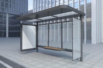 Bus Stop Bus Shelter Mockup 3D Rendering