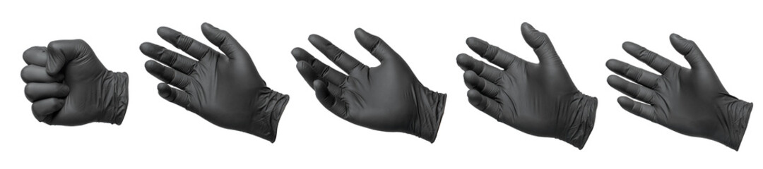 collection of blank black protective gloves isolated on white background