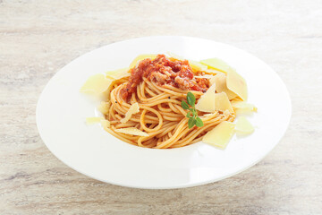 Italian pasta Spaghetti bolognese with parmesan