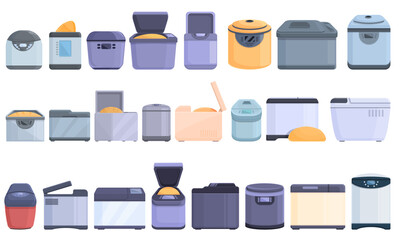 Breadmaker icons set cartoon vector. Kitchen machine. Food button control