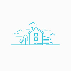 Linear illustration of a residential building. icon of a private two-storey house.