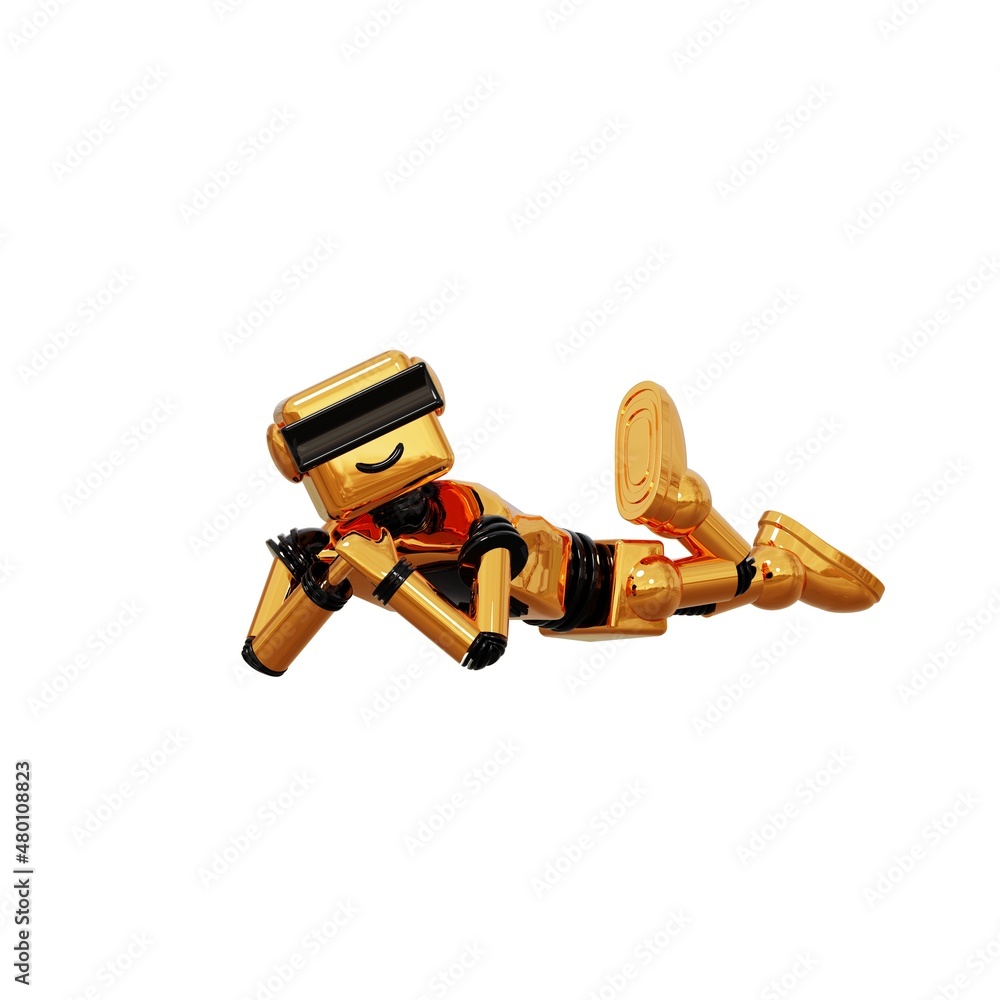Poster gold robot isolated on white background. 3d rendering