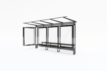 Bus Stop Bus Shelter Mockup with white Background 3D Rendering