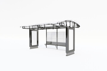 Bus Stop Bus Shelter Mockup with white Background 3D Rendering