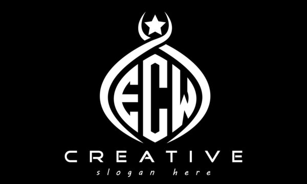 ECW three letters monogram curved oval initial logo design, geometric minimalist modern business shape creative logo, vector template