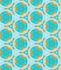 Background of turquoise, gold and blue seamless geometric pattern fabric design watercolour