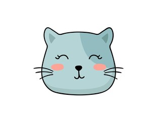 Cute cat head. Cartoon animal face. Vector illustration.