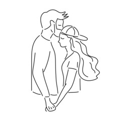 Couple in love, hand draw doodle cartoon vector illustration for valentine's day concept.
