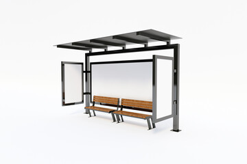 Bus Stop Bus Shelter Mockup with white Background 3D Rendering