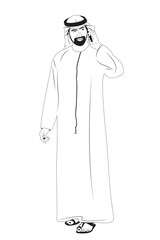 Male in United Arab Emirates national dress speaking on a data phone illustration