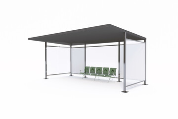 Bus Stop Bus Shelter Mockup with white Background 3D Rendering
