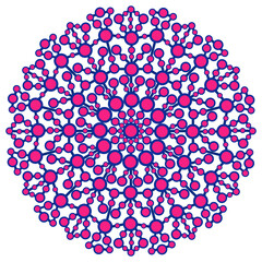 Abstract mandala of chains of blue-pink circles, bright fantasy illustration for design