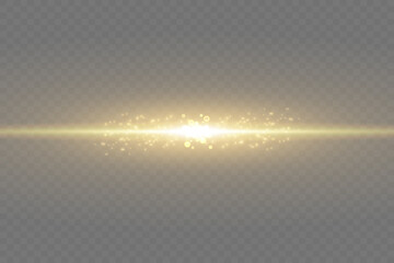 Obraz premium yellow horizontal lens flares pack. Laser beams, horizontal light rays.Beautiful light flares. Glowing streaks on dark background. Luminous abstract sparkling lined background.