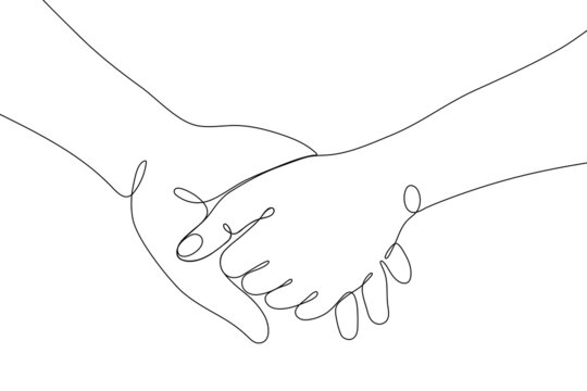 Single line drawn hand gestures,  minimalistic human hands showing love, romantic, relationship sign. Dynamic continuous one line graphic vector design