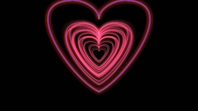 Neon sign love heart symbol Valentine's day concept animation on black background.4k footage