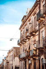 Fototapeta na wymiar Antique building view in Old Town Catania, Italy