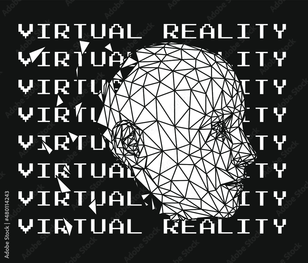 Poster 3D wireframe of a human head. Concept for Artificial intelligence and Neural Networks themes.