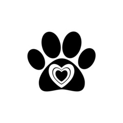 Paw print with heart inside it. Pet care concept icon isolated on white background