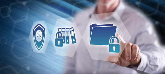 Man touching a confidential data concept