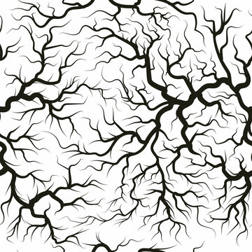Root system seamless pattern, underground plant silhouette. Branched black trees or plants roots vector background illustration. Tree roots pattern