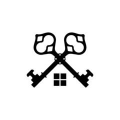 Two crossed keys combined into house, Real estate logo isolated on white background