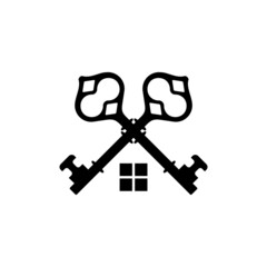 Two crossed keys combined into house, Real estate logo isolated on white background