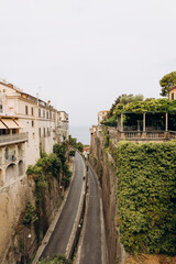 road in the gorge of the old city. narrow roads of the coastal city. sorrento old italian town.